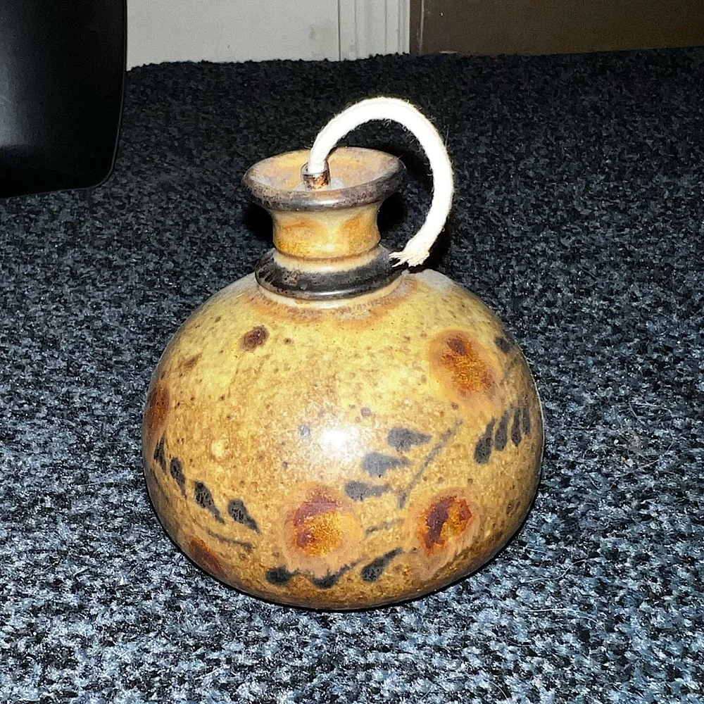 Vintage Stoneware Floral Pottery Vase/ Clay Oil Lamp - Picture 2 of 11